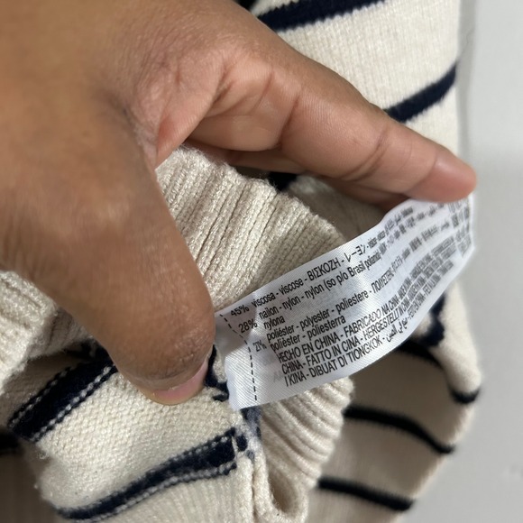 ZARA Women's Cream & Black Stripe 1/4 Zip Knit Sweater Size Small - Picture 8 of 12